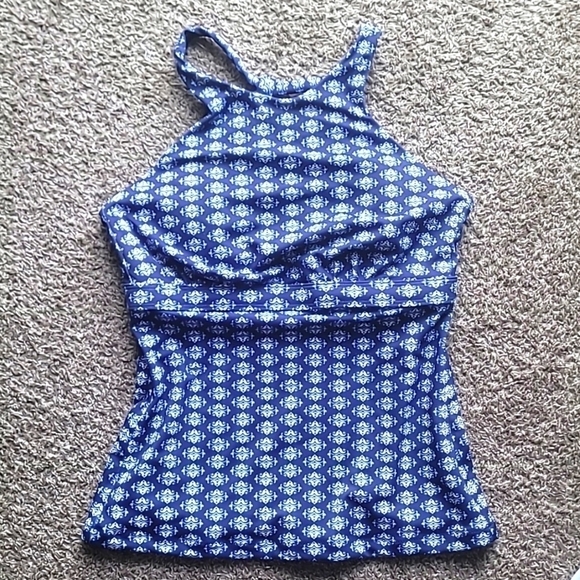 Athleta blue pattern halter top lined tankini top swim size 34D/DD - Picture 1 of 10